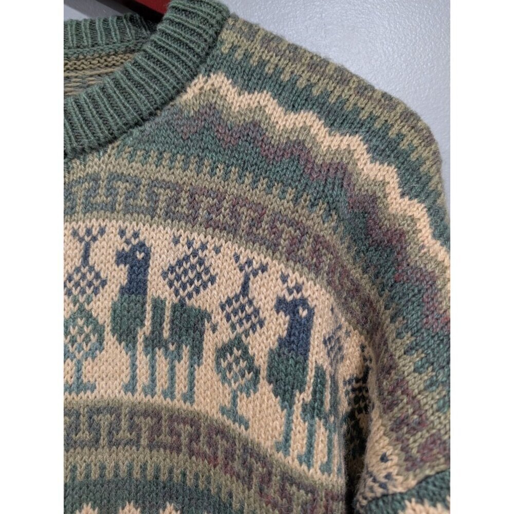 ARTESANIAS Los Incas Alpaca Sweater Pullover Green Tan Striped Long Sleeve Sz M? - Picture 5 of 16